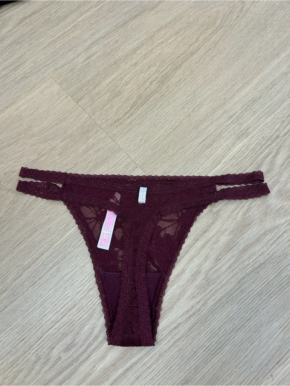 PINK Victoria’s Secret Double Strap Lace Thong Panty S
